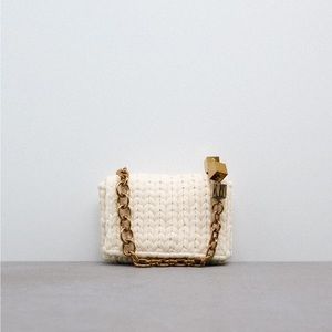 zara off white fabric shoulder bag gold strap beaded